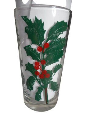 MCM Peanut Butter Drinking Juice Glass Tumbler Holly leaves Estate find 5" #2